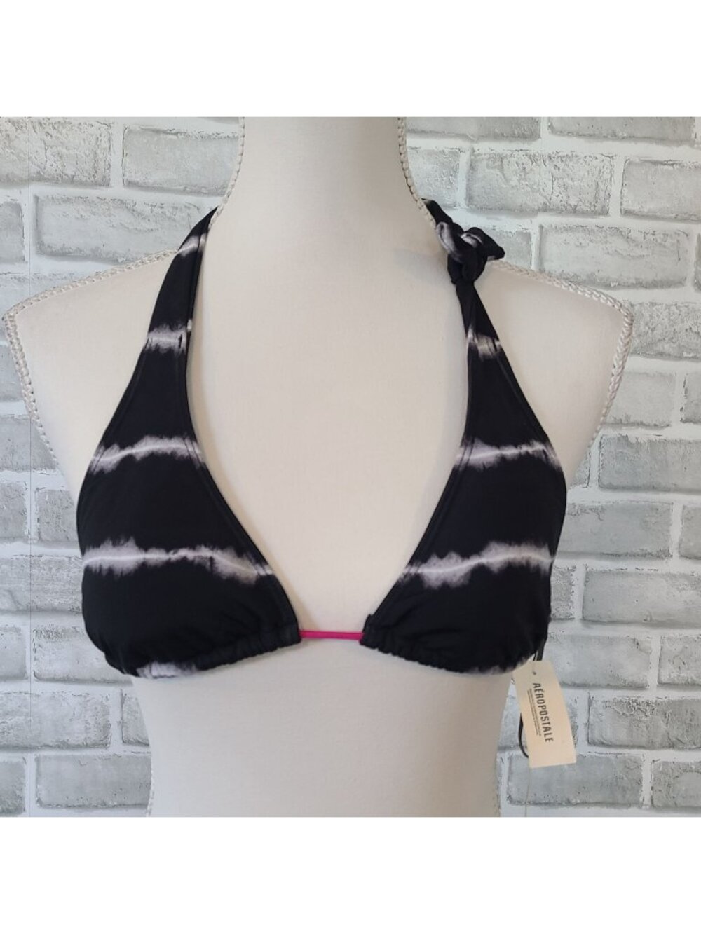 Aeropostale Halter String Bikini Top Swimwear Black White NEW Medium Beach